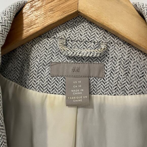 H&M Gray Herringbone Blazer Jacket Size 10 - Picture 3 of 5